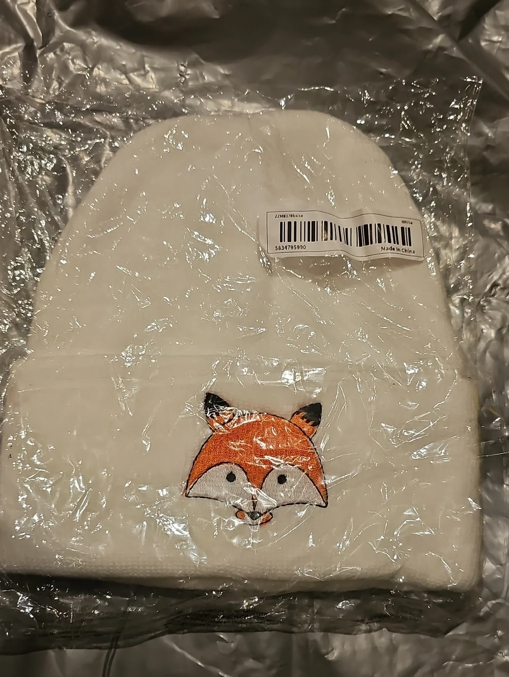 Fox Embroidery Cuffed Cap Beanie Kid's White multi New